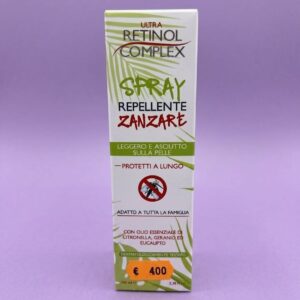 Spray repellente retinol contro le zanzare adatto per tutti i tipo di pelle... contiene olio di citronella, gersnjk ed eucalipto
