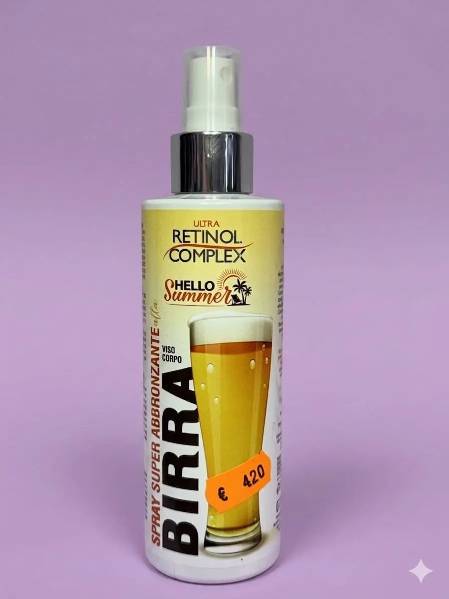Spray super abbronzante retinol per viso e corpo alla birra